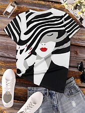 tanie koszulka sztuka i design-damska koszulka t-shirt casual print krótki rękaw regular top dekolt w serek codzienny biały lato