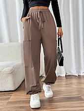 cheap Women&#039;s Cargo Pants-Women&#039;s Sweatpants Chinos Fashion Streetwear Full Length High Waist Plain Pocket Elastic Waistband Comfy Soft Comfortable Micro-elastic Outdoor Street Brown Fall Winter Regular Fit