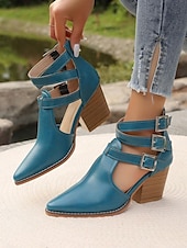 billiga Block Heels-Dam Klackar Utomhus Dagligen Blockera hälen Spetsig tå Ledigt Minimalism Imitationsläder Spänne Blå Brun