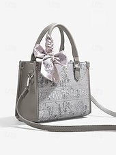 economico Borsette e borse tote-elegante borsa da donna in argento con stampa floreale in rilievo e fiocco oversize | borsa a tracolla versatile per eventi serali e uso quotidiano