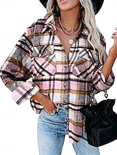 preiswerte Damen Arbeitsoberteile-Damen Bluse Plaid Brautkleider schlicht Langarm V Ausschnitt Täglich Rosa Blau Grau Frühling Herbst
