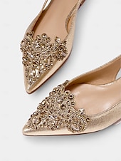 cheap Casual-Women&#039;s Gold Embellished Pointed Toe Slingback Flats with Crystal Detailing - Luxurious Bridal Shoes for Weddings and Special Events