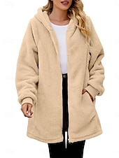 baratos Jaquetas Sherpa-Mulheres Casaco de lã Casaco de pelúcia Casaco com capuz Manter Quente Respirável Zíper Bolsos Forrada com Fleece Casual Bloco de cor Férias Rua Roupa Diária Para Noite Zíper Longo Capuz Normal Manga