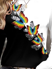 baratos Camiseta de Animais-camiseta feminina casual estampa manga longa regular tops gola redonda diário preto primavera outono