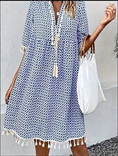 halpa Tulosta kukkamekot-Naisten Boho-mekko Rantamekko Rantavaatteet Pitkä mekko Maxi mekko Tupsu Painettu Muoti Vapaa-aika Geometrinen V kaula-aukko Puolihiha Normaali istuvuus Päivittäin Loma Sininen Mintun vihreä 2023