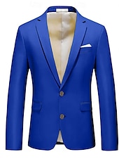 billiga Herrars klassiska kavajer-Herr Studenten Cocktailklädsel Kavaj Ceremoni Bröllopsfest Affärskläder Mode Ledigt Vår &amp; Höst Polyester TR Slät Ficka Ledigt / vardag Enkelknäppt Blazer Ljusrosa Gul Rodnande Rosa Kungsblå