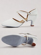 abordables Chaussures de danses latines-chaussures de danse en similicuir blanc avec bride croisée et boucle – talons de danse de salon et latine pour femmes