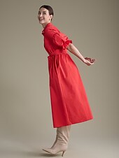 abordables robe décontractée-robe longue ceinturée en coton uni à col Henley