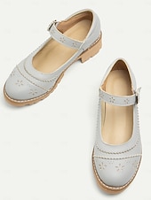 abordables Sandalias planas de mujer-Zapatos planos Mary Jane vintage para mujer: cuero gris con diseño floral recortado y correa con hebilla, perfectos para uso informal y formal.