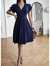 voordelige midi-zwarte jurk-Dames Mini-jurk Zwarte jurk Afstudeerjurk Casual jurk A lijn jurk Streetwear Basic Casual Vakantie Straat Feestdagen Normale pasvorm Korte mouw V-hals Zwart Bordeaux Marineblauw blauw Zomer