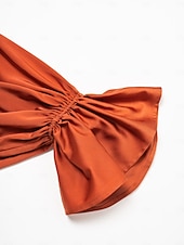 preiswerte Hemden, Tops und Blusen-Satinbraune Juliet-Bluse mit Puffärmeln und Rundhalsausschnitt