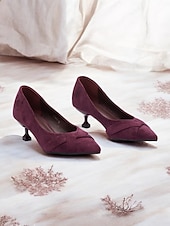 ieftine Formal-pantofi cu toc pisoi din piele intoarsa visiniu cu detaliu de noduri incrucisate pentru o tinuta eleganta si formala