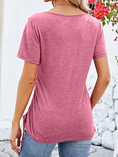 billige Plain t-skjorte-Dame T skjorte عادي Mote Moderne Fritid Kortermet Firkantet hals Vanlige topper Daglig Helg Knapper Svart Rosa Vin Sommer