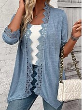 cheap Blazers &amp; Suits-Women&#039;s Jacket Party Patchwork Solid Color Windproof Fashion Loose Fit Outerwear 3/4 Length Sleeve Fall Blue S