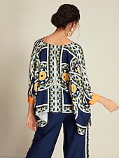 Недорогие Блузки и рубашки-женская блузка темно-синего цвета в стиле фолк-мадьяр с длинным рукавом и V-образным вырезом, неровным подолом, повседневная, для межсезонья