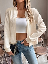 billiga Jackor-Dam Vardaglig jacka Justerbara Ensfärgat Ledigt / vardag Stylish Normal Ytterkläder Långärmad Vår Beige S