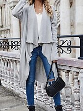 preiswerte Strickjacken und Oberbekleidung-Damen Pullover Jacke Stilvoll Feste Farbe Öffnung vorne Tasche Fledermaus Ärmel Langarm Lange Oberteile Stricken Arbeit Schwarz Wein Herbst Winter