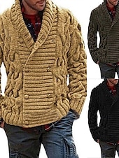 preiswerte Herren Strickjacke-Herren Kurzer Pullover Strickjacke Gerippt Stricken Standard Knopf hoch Tasche Farbblock V Ausschnitt Vintage Klassisch Freizeitskleidung Verabredung Bekleidung Herbst Winter Armee-Grün Schwarz S M L