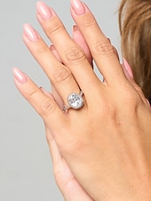 abordables Anillos de mujer-Anillo de compromiso de plata con halo de moissanita para mujer: banda de fiesta brillante de corte ovalado para mujer