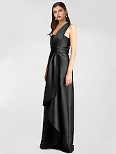cheap CHAMPAGNE-A-Line Evening Gown Elegant Dress Formal Floor Length Sleeveless One Shoulder Pocket Satin with Ruffles