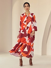 abordables Robes décontractées-Robe longue décontractée à col en Y en mousseline de soie à motifs géométriques
