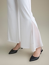 baratos Calça-Mulheres Parte inferior do sino Calças Comprimento total Chiffon Capital Elegante Casual Diário Roupa Diária Para Noite Preto Branco Outono Primavera Verão S M L