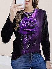 abordables T-shirt Boho-T-shirt pour femmes à impression casual tops réguliers quotidien noir blanc rose poussiéreux violet printemps automne