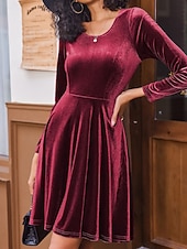 levne Party šaty-Dámské Mini šaty Černé šaty Sametové šaty Koktejlky Formální šaty Módní Moderní Vánoce Kancelář předvečer Všech svatých Běžný Bez vzoru Dlouhý rukáv Tričkový Černá Rubínově červená Trávová zelená