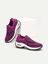preiswerte Damen-Sneaker-Lilafarbene Slip-On-Sneaker aus Strick für Damen mit Luftpolstersohle zum Gehen und für die Freizeit