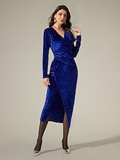 levne Party šaty-sametově tmavě modré třpytivé elegantní párty midi šaty
