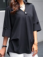 preiswerte Damen Arbeitsoberteile-Damen Bluse stylisch modern Halbarm Hemdkragen Arbeit schwarz weiß blau Frühling Herbst