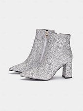 abordables Fête de la Vie Nocturne-bottines à paillettes argentées pour femmes avec talons compensés, étincelantes et chics pour les fêtes et les occasions spéciales