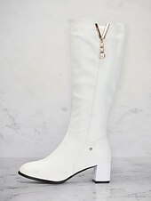 cheap Fashion Boots-Women&#039;s White Knee-High Boots with Pearl Detailing - Elegant Footwear for Winter, Office, and Special Occasions