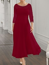 voordelige Vloerlengte-Strand Bruiloft A-Lijn Moeder van de Bruid Jurk Bruiloft Gast Elegante Juweel Hals Enkel Lengte Chiffon Kant 3/4 Lange Mouw met Pailletten Ruching 2025 gratis op maat gemaakt