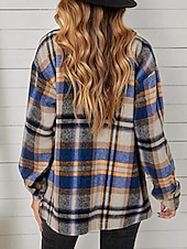 preiswerte Damen Arbeitsoberteile-Damen Bluse Plaid Brautkleider schlicht Langarm V Ausschnitt Täglich Rosa Blau Grau Frühling Herbst