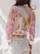 baratos Tops de Arte e Design Femininos-Mulheres Camisa Social impressão de mármore Elegante Moderno Manga Longa Colarinho de Camisa Tops regulares Trabalho Imprimir Rosa Primavera Outono