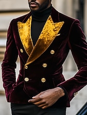 billige festblazer-Herre Blazer jakke ملابس السهرة للرجال Lukkekrage Årgang Fest Fløyel Lapper Ensfarget Blazer Svart Burgunder Standard passform