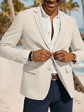 voordelige Linnen blazer-Heren Linnen Blazer Jacket Sportjasje Mode Casual Zomer Effen Kleur Blazer Lichtgrijs Beige Perfecte Pasvorm Enkele Knopen