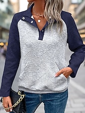 olcso Texturált kapucnis pulóverek és melegítők-női pulóver alkalmi utcai dailywear v nyak patchwork gombok zseb hosszú ujjú sötétkék ősz tél