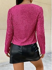 cheap Furs &amp; Leathers-Women&#039;s Casual Jacket Dailywear Sequin Solid Color Cool Regular Fit Outerwear Long Sleeve Spring Rose Gold S