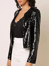 cheap Furs &amp; Leathers-Women&#039;s Casual Jacket Dailywear Sequin Solid Color Cool Regular Fit Outerwear Long Sleeve Spring Rose Gold S