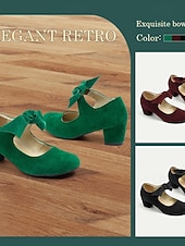  sapatos mary jane femininos de camurça verde com detalhe de laço - perfeitos para escritório, uso diário e ocasiões especiais