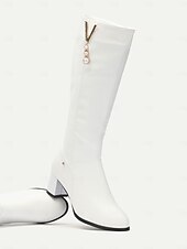 cheap Fashion Boots-Women&#039;s White Knee-High Boots with Pearl Detailing - Elegant Footwear for Winter, Office, and Special Occasions
