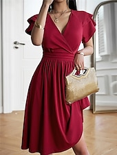 voordelige midi-zwarte jurk-Dames Mini-jurk Zwarte jurk Afstudeerjurk Casual jurk A lijn jurk Streetwear Basic Casual Vakantie Straat Feestdagen Normale pasvorm Korte mouw V-hals Zwart Bordeaux Marineblauw blauw Zomer