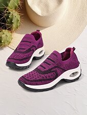 preiswerte Damen-Sneaker-Lilafarbene Slip-On-Sneaker aus Strick für Damen mit Luftpolstersohle zum Gehen und für die Freizeit