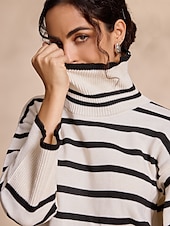 economico maglione da donna-Per donna Felpa A collo alto A coste Maglia Misto lana A campana Autunno inverno Casual / quotidiano Casual quotidiano Manica lunga Banda Bianco S M L