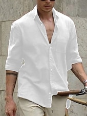 economico Strada-Per uomo Camicia camicia di lino Camicia estiva Abbigliamento mare Maglietta informale Camicia con bottoni Liscio Informale Giornaliero Bianco Marrone Azzurro Manica lunga Bavero Primavera estate