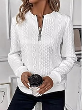 cheap Hoodies &amp; Sweatshirts-Women&#039;s Sweatshirt Elegant Modern Plain Work Crew Neck Zipper Loose Fit Long Sleeve Black White Pink Gray Spring Fall