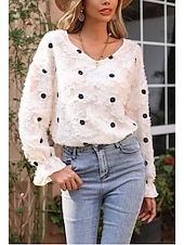 cheap Lace Tops-Women&#039;s Blouse Stylish Modern Ruffle Long Sleeve Regular Tops Crew Neck Work Daily White Spring Fall Winter