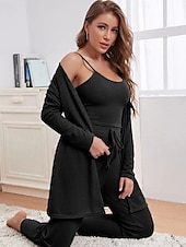 billige Nattøy for damer-kvinners loungewear sett 3 stykker ren farge tilfeldig komfort hjemme komfort stropper stropp topp bukselomme høst vinter hjemmeantrekk